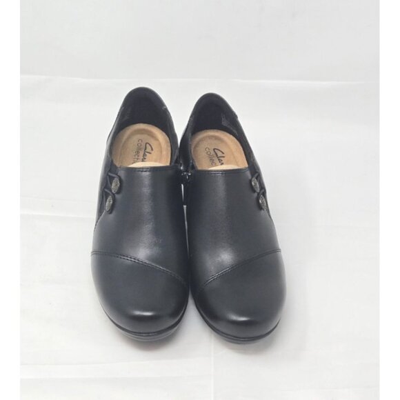 CLARKS Women's Emslie Warren black Leather Shoe Block Heel Side Zip size 8M - Picture 4 of 9